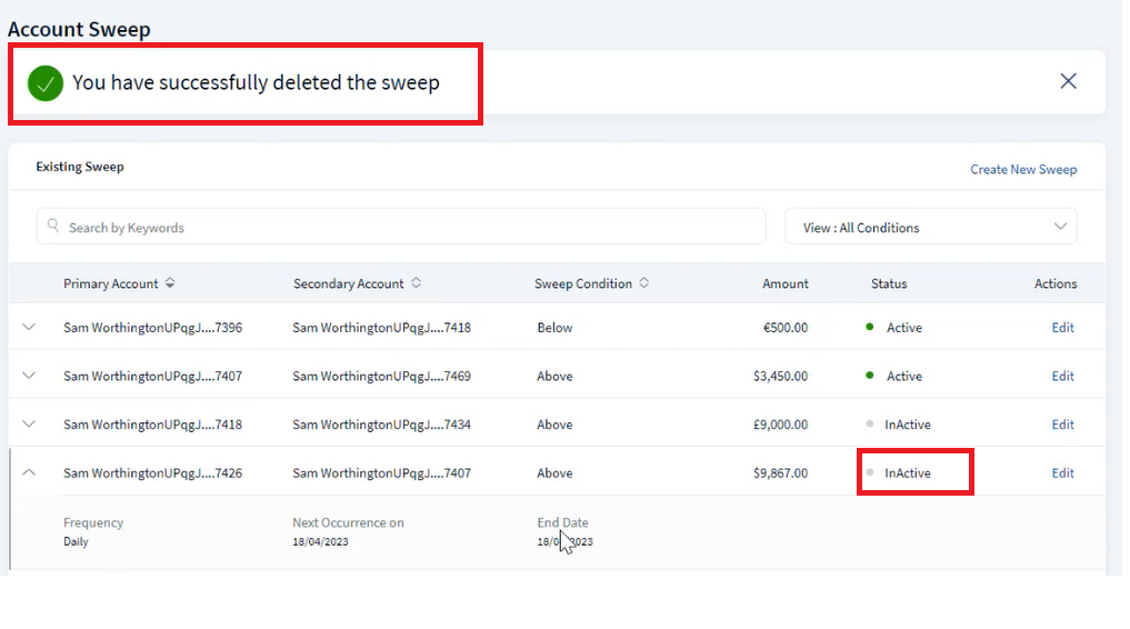 Account Sweep Inactive